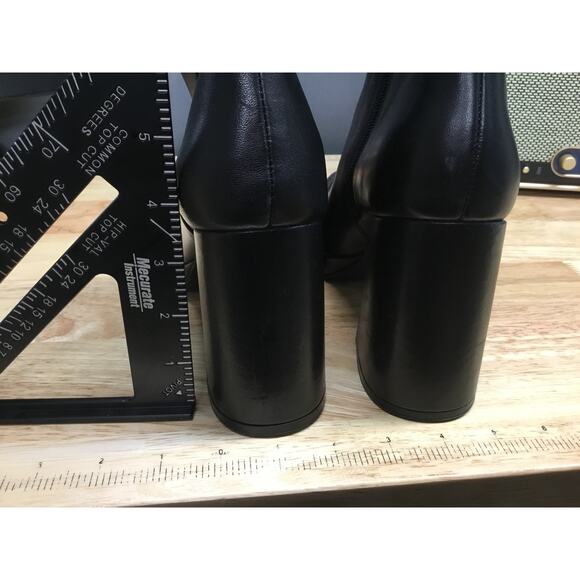 Women's Elie 9M Black Leather Side Zip High Heel Square Toe Platform Ankle Boots - Picture 2 of 9